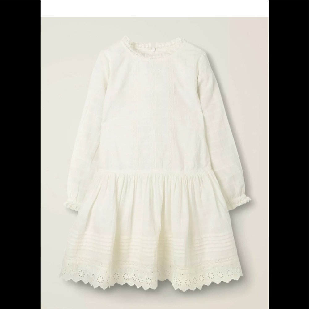 Mini Boden Girls Ivory Broderie Detail Dress